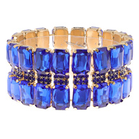 OCTAGON CUT CRYSTAL GEMSTONE 3-ROW STRETCH BANGLE BRACELET