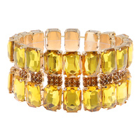 OCTAGON CUT CRYSTAL GEMSTONE 3-ROW STRETCH BANGLE BRACELET