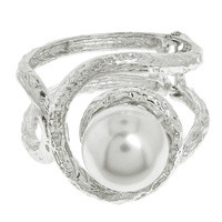 SWIRL HAMMERED METAL PEARL HINGED BANGLE BRACELET