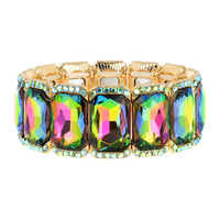 BLING OCTAGON GEMSTONE WITH RHINESTONE EDGE STRETCH BRACELET