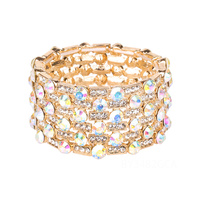 6 Line Wide Stone Encrusted Stretch Bracelet