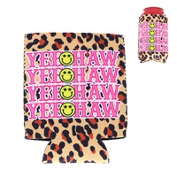 YEEHAW SMILEY FACE  LEOPARD PRINT WESTERN THEMED INSULATED NEOPRENE CAN HOLDER SLEEVE