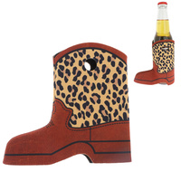 LEOPARD-WESTERN DRINKING COWBOY BOOT INSULATED COOLER AND BEER HOLDER