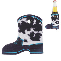 COW PRINT-WESTERN DRINKING COWBOY BOOT INSULATED COOLER AND BEER HOLDER