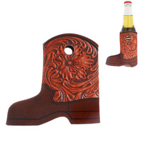 EMBOSSED LEATHER-WESTERN DRINKING COWBOY BOOT INSULATED COOLER AND BEER HOLDER