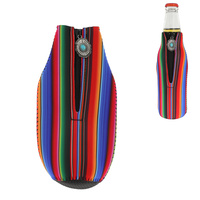 SERAPE/COWHIDE/EMBOSSED LEATHER-TURQUOISE CONCHO WESTERN DRINKING SLEEVE INSULATED BOTTLE HOLDER