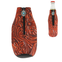 SERAPE/COWHIDE/EMBOSSED LEATHER-TURQUOISE CONCHO WESTERN DRINKING SLEEVE INSULATED BOTTLE HOLDER