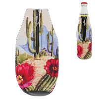 DESERT LANDSCAPE -CACTUS ZIP-UP DRINKING SLEEVE INSULATED BOTTLE HOLDER WITH ZIG -ZAG STITCHING AND CACTUS ZIPPER PENDANT