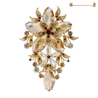 OBLONG RHINESTONE FLOWER BROOCH