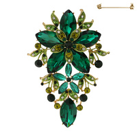 OBLONG RHINESTONE FLOWER BROOCH