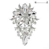 OBLONG RHINESTONE FLOWER BROOCH