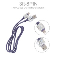 3FT (1METER) CRYSTAL RHINESTONE JEWELED APPLE 8-PIN LIGHTNING CONNECTOR TO USB FAST CHARGING CABLE