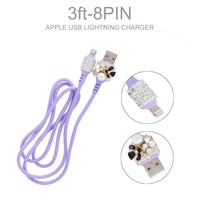 3FT (1METER) CRYSTAL RHINESTONE JEWELED APPLE 8-PIN LIGHTNING CONNECTOR TO USB FAST CHARGING CABLE