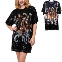 HIP HOP SEQUIN LOOSE FIT TIGER T-SHIRT DRESS