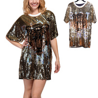 HIP HOP SEQUIN LOOSE FIT TIGER T-SHIRT DRESS