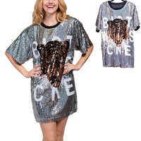 HIP HOP SEQUIN LOOSE FIT TIGER T-SHIRT DRESS