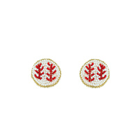 GAME DAY SOFTBALL SEED BEAD HANDMADE BEADED EMBROIDERY STUD EARRINGS