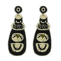 2-TIER STOUT BEER SEED BEAD HANDMADE BEADED EMBROIDERY DANGLE AND DROP EARRINGS