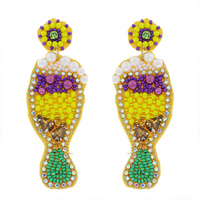 JEWELED MARDI GRAS COCKTAIL DRINK HANDMADE BEADED EMBROIDERY NOVELTY DANGLE AND DROP EARRINGS