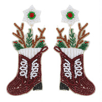 SEED BEAD CHRISTMAS WESTERN COWBOY BOOTS HANDMADE BEADED EMBROIDERY DANGLE AND DROP
