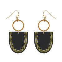WESTERN WOODEN OPEN CIRCLE ARCH LEATHER DANGLE AND DROP HOOK EARRINGS