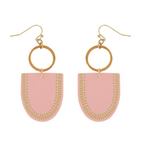 WESTERN WOODEN OPEN CIRCLE ARCH LEATHER DANGLE AND DROP HOOK EARRINGS