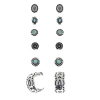 6 PAIR DAINTY WESTERN HOOP EARRINGS SET