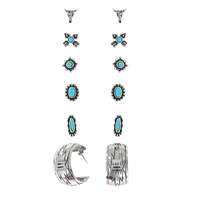 6 PAIR DAINTY WESTERN HOOP EARRINGS SET