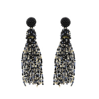2-TIER NATIVE AMERICAN MULTICOLOR BEADED LONG DROP TASSEL EARRINGS