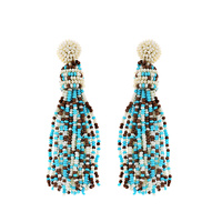 2-TIER NATIVE AMERICAN MULTICOLOR BEADED LONG DROP TASSEL EARRINGS