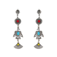 WESTERN 4-TIER TURQUOISE SEMI STONE THUNDERBIRD LINEAR LONG DROP EARRINGS