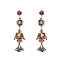 WESTERN 4-TIER TURQUOISE SEMI STONE THUNDERBIRD LINEAR LONG DROP EARRINGS