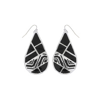 SOUTHWESTERN TEARDROP ENAMEL COATED GEOMETRIC PATTERN DANGLE AND DROP HOOK EARRINGS