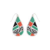 SOUTHWESTERN TEARDROP ENAMEL COATED GEOMETRIC PATTERN DANGLE AND DROP HOOK EARRINGS