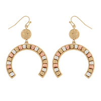 BOHO 2-TIER HAMMERED METAL BEADED ARCH SHAPED DROP HOOK EARRINGS