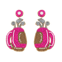 2-TIER GOLF BAG SEED BEAD HANDMADE BEADED EMBROIDERY DROP EARRINGS