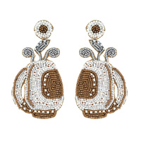 2-TIER GOLF BAG SEED BEAD HANDMADE BEADED EMBROIDERY DROP EARRINGS