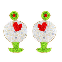 2-TIER HEART GOLF BALL OH STAND SEED BEAD HANDMADE BEADED EMBROIDERY DANGLE AND DROP VALENTINE EARRINGS