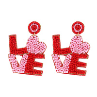 2-TIER L-O-V-E  STACKED LETTERS SEED BEAD HANDMADE BEADED DANGLE AND DROP EARRINGS