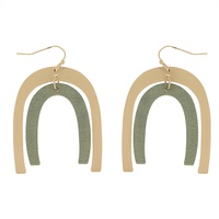 2-TIER DOUBLE ARCH TWO-TONE WOODEN DANGLE AND DROP EARRINGS