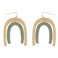 2-TIER DOUBLE ARCH TWO-TONE WOODEN DANGLE AND DROP EARRINGS