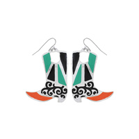 SOUTHWESTERN COWBOY BOOTS ENAMEL COATED GEOMETRIC PATTERN DANGLE AND DROP HOOK EARRINGS