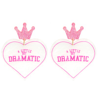 2-TIER "LITTLE BIT DRAMATIC" HEART SHAPED GLITTER DANGLE AND DROP VALENTINE'S DAY EARRINGS