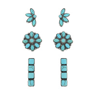 WESTERN 3-PAIR TURQUOISE SEMI STONE ASSORTED EARRING SET