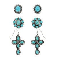 WESTERN 3-PAIR TURQUOISE SEMI STONE ASSORTED EARRING SET