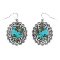 CONCHO - WESTERN THEMED TURQUOISE SEMI STONE DANGLE AND DROP HOOK EARRINGS