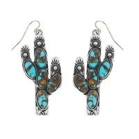 CACTUS - WESTERN THEMED TURQUOISE SEMI STONE DANGLE AND DROP HOOK EARRINGS