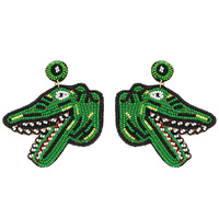 2-TIER CROCODILE HEAD BEADED EMBROIDERY DANGLE AND DROP NOVELTY EARRINGS