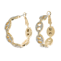 80S VINTAGE LOOK ANCHOR CHAIN LINK CRYSTAL RHINESTONE HOOP EARRINGS