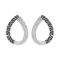 CRYSTAL RHINESTONE GREEK KEY SQUARE PATTERN OPEN TEARDROP EARRINGS